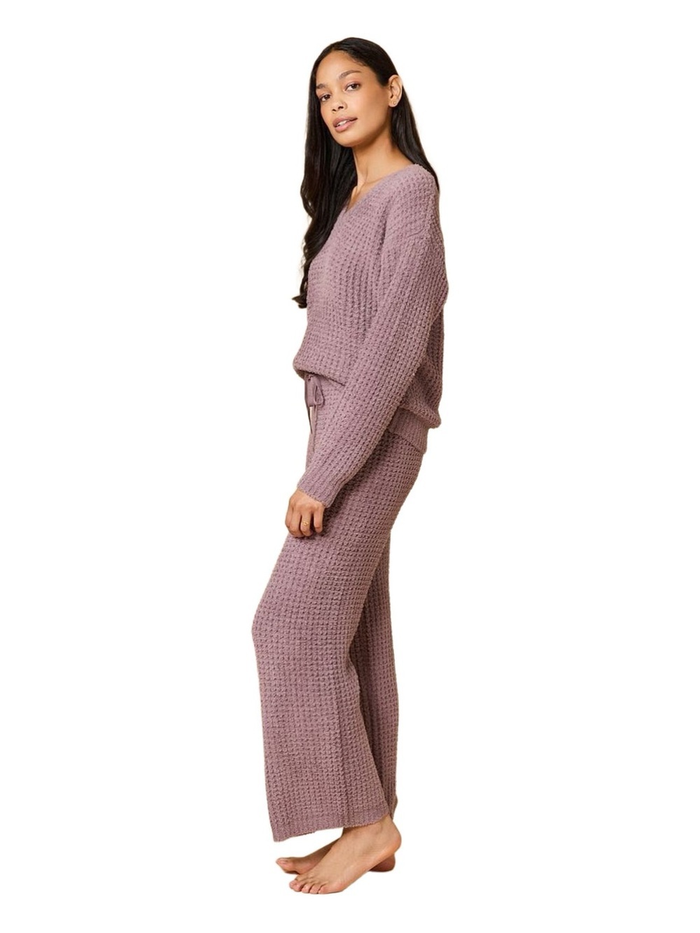 Cozy Waffle-Knit Lounge Set in Dusty Mauve